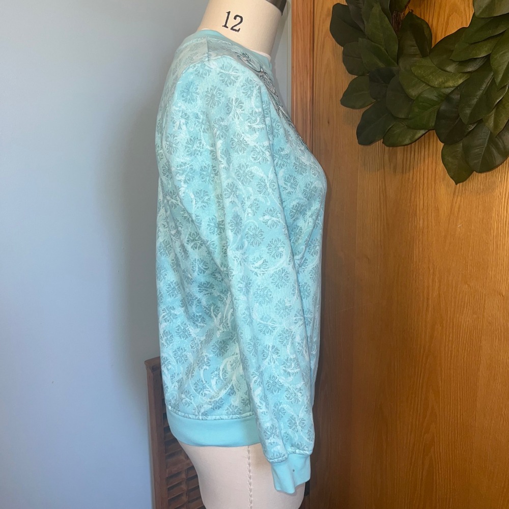 Breckenridge Turquoise Blue Paisley Feather Embroidered Crewneck Women's Small - Picture 3 of 6